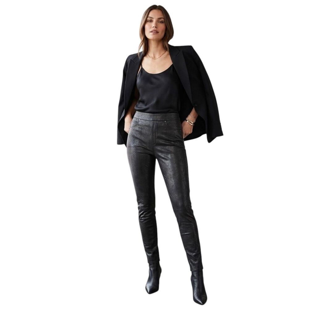 Spanx Leather-Like Skinny Pants in Noir Black - Size Large NWT
